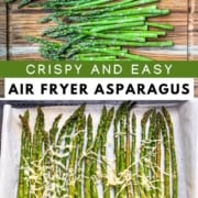 A collage of images which show air fried asparagus