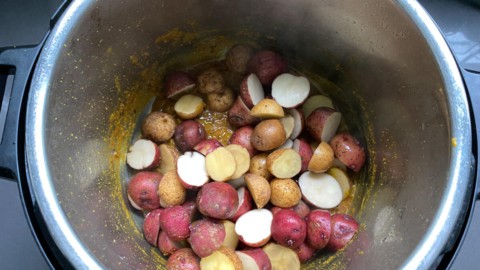 Baby potatoes added to the instant pot.