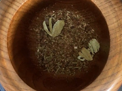 Spices that have been ground in a mortar and pestle.