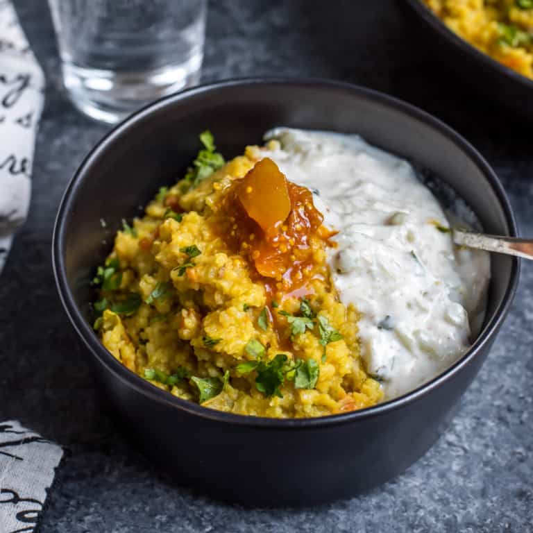 A bowl of Masala khichdi served with rice.