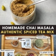 A small container of chai masala for making masala chai.