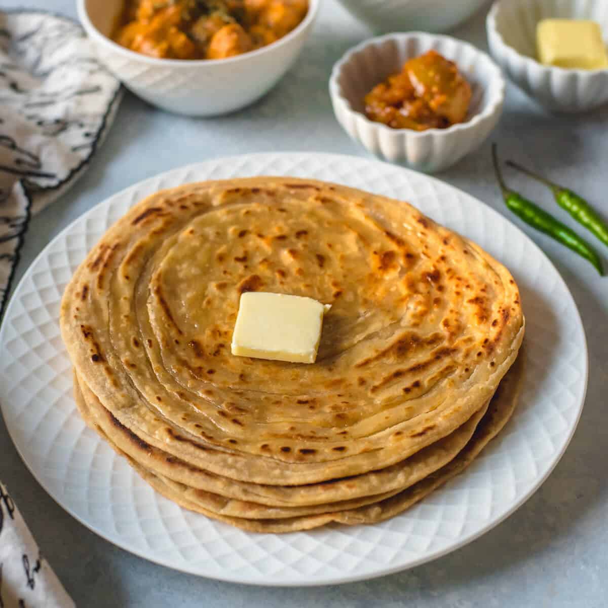 Lachha paratha (Layered Indian Flatbread) - Simmer to Slimmer