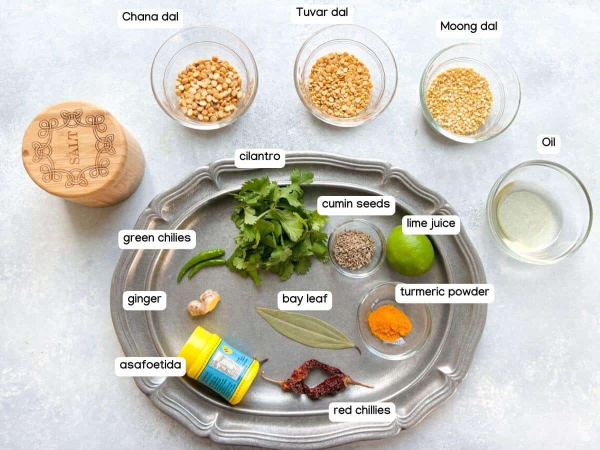 The ingredients needed to make trevti dal.