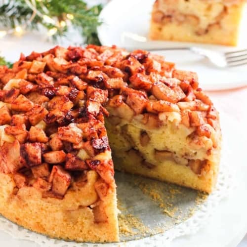 Apple cake topped with chopped apples