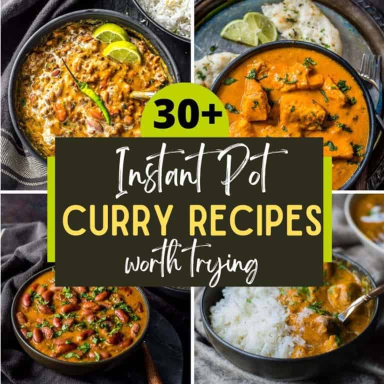 A collage of 4 images with caption 30+ Instant Pot curry recipes worth trying