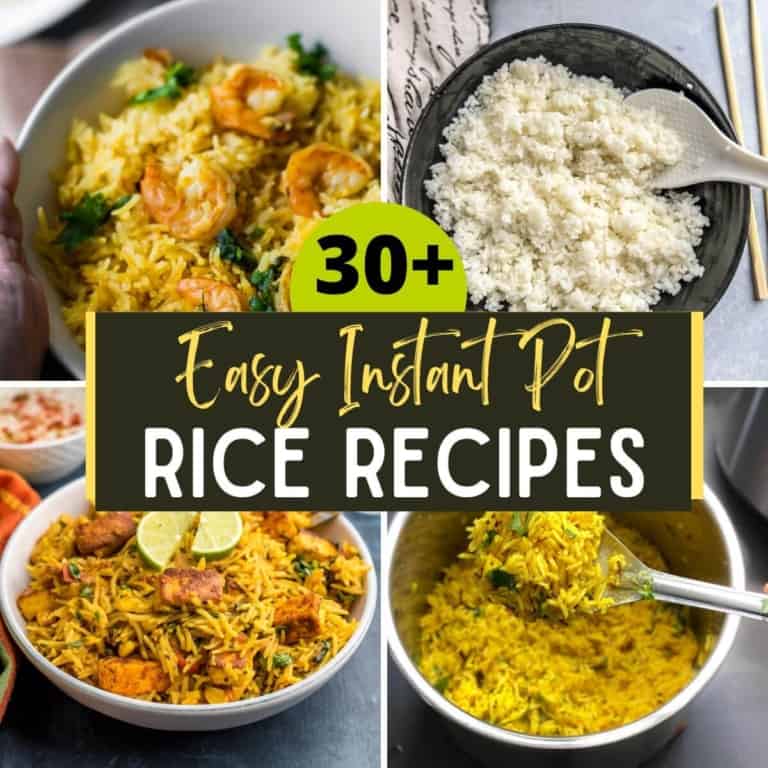 A collage of 4 images with a caption that says 30+ Easy Instant Pot Rice Recipes