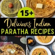 A collage of 4 images with caption 15+ Delicious Indian Paratha Recipes