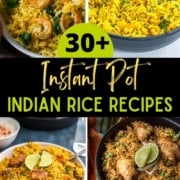A collage of 4 images with caption easy Instant Pot Indian Rice Recipes