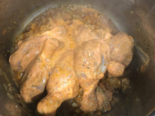 Marinated chicken added to Instant Pot